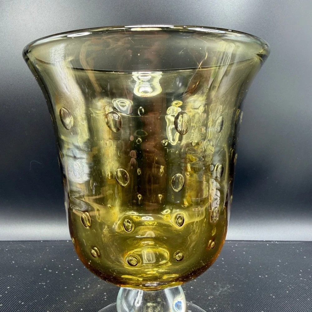 Venetian‎ Italian Glass Amber Controlled Bubble Vase Footed Pedestal Bullicante